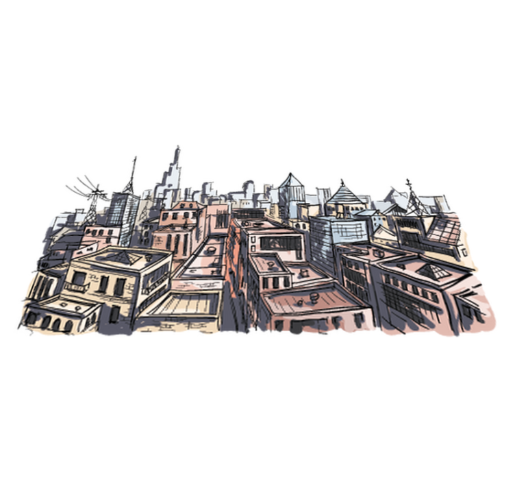 Tapis vinyle chambre aquarelle ville - TenStickers