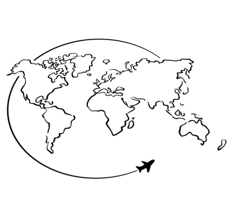 Tapis vinyle carte du monde avion circulaire - TenStickers