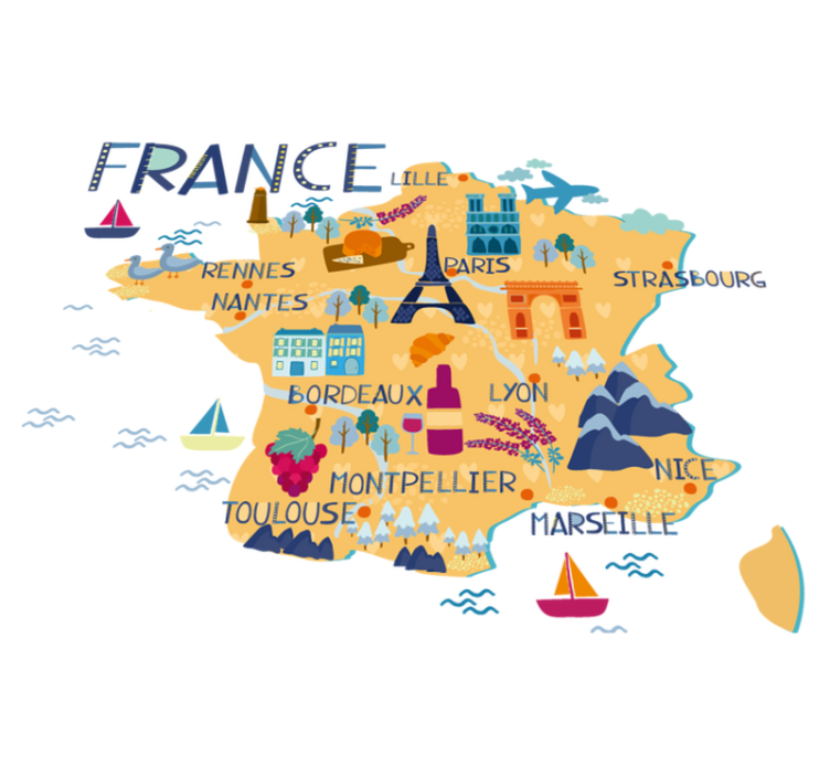 Tapis vinyle carte du monde tourisme france - TenStickers