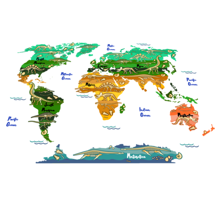 Tapis vinyle carte du monde dinosaures avec noms anglais - TenStickers