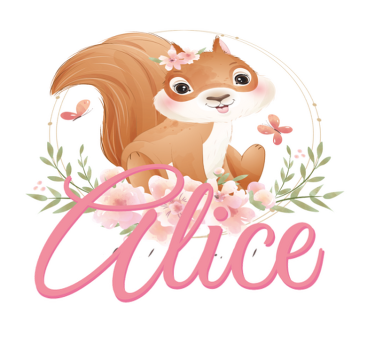 Tapis vinyle pour enfants écureuil mignon avec prénom - TenStickers