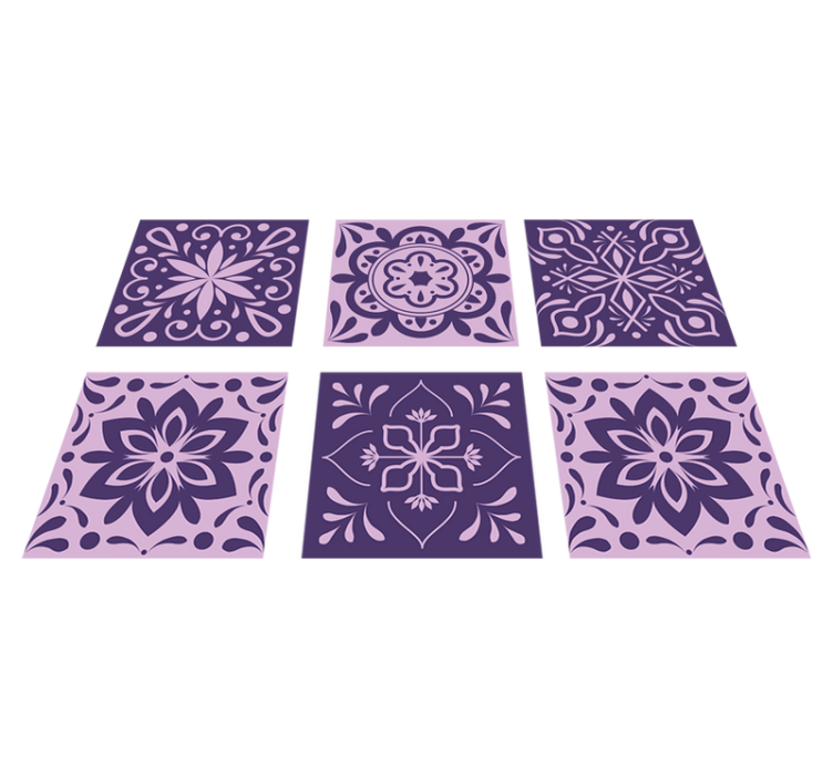 Tapis vinyle salle de bain carreaux floraux violets - TenStickers