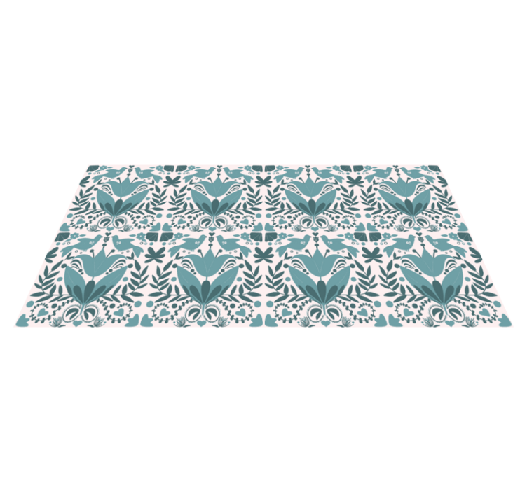 Tapis vinyle cuisine motif folklorique bleu avec oiseaux - TenStickers