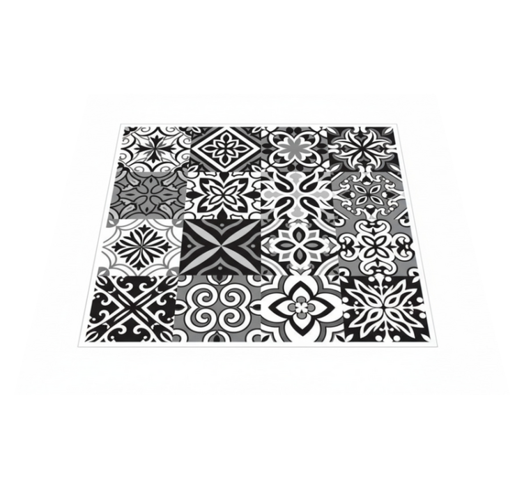 Tapis vinyle cuisine géométriques noirs contrastés - TenStickers