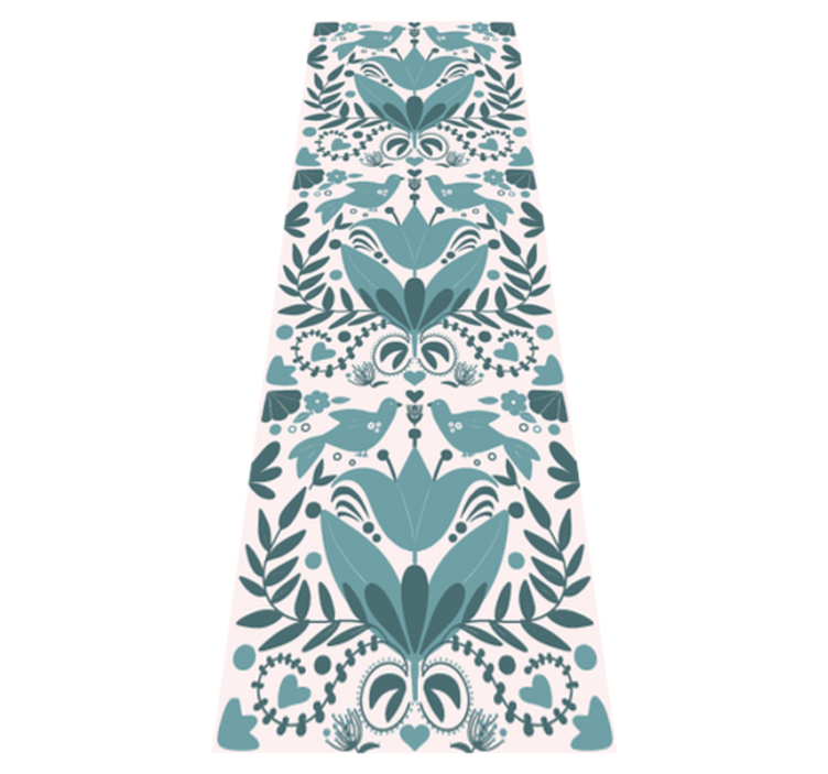 Tapis vinyle cuisine motif folk bleu avec oiseaux - TenStickers