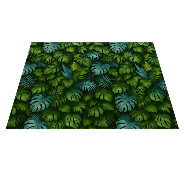 Tapis vinyle chambre feuilles tropicales vertes et bleues - TenStickers