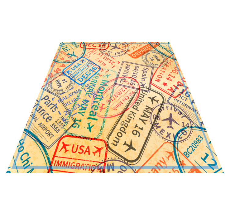 Tapis vinyle carte du monde timbres de passeport de voyage - TenStickers