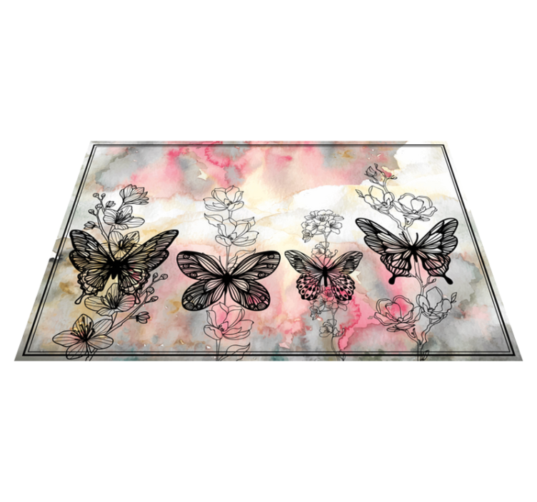 Tapis vinyle fleurs et plantes motif floral papillon - TenStickers