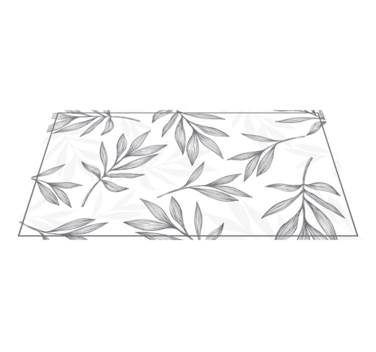 Tapis vinyle cuisine feuilles grises fond blanc - TenStickers