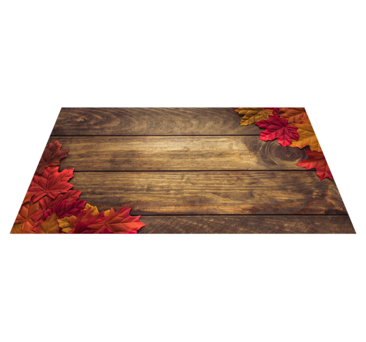 Tapis vinyle entrée effet bois avec feuilles d'automne - TenStickers