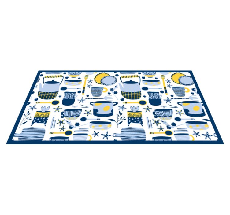 Tapis vinyle cuisine motif bleu ustensiles - TenStickers