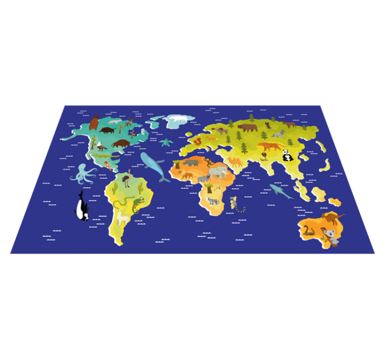 Tapis vinyle carte du monde motif animalier coloré - TenStickers