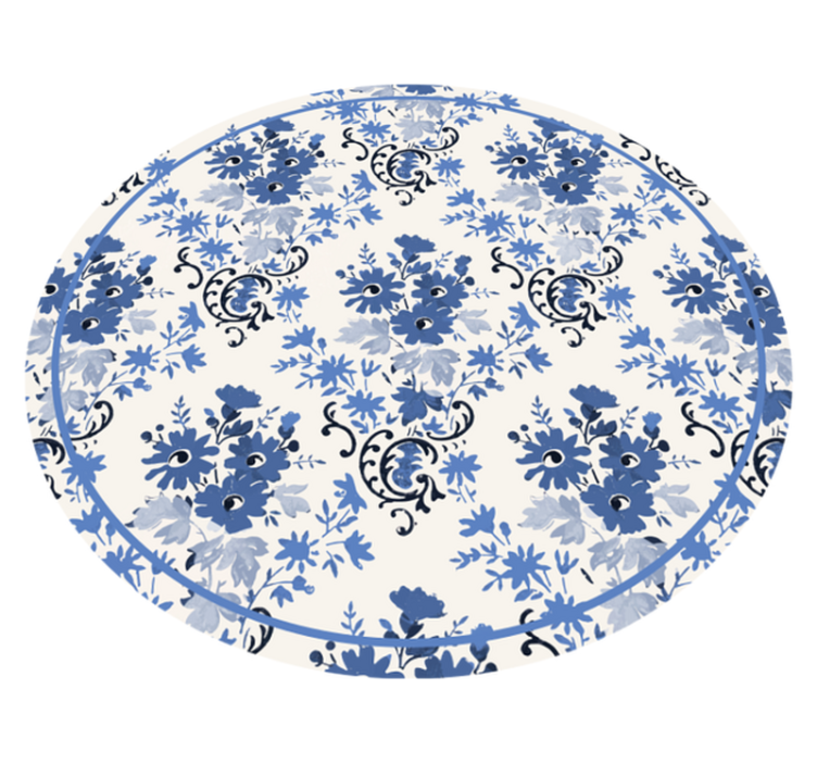 Tapis vinyle rond imprimé floral bleu - TenStickers