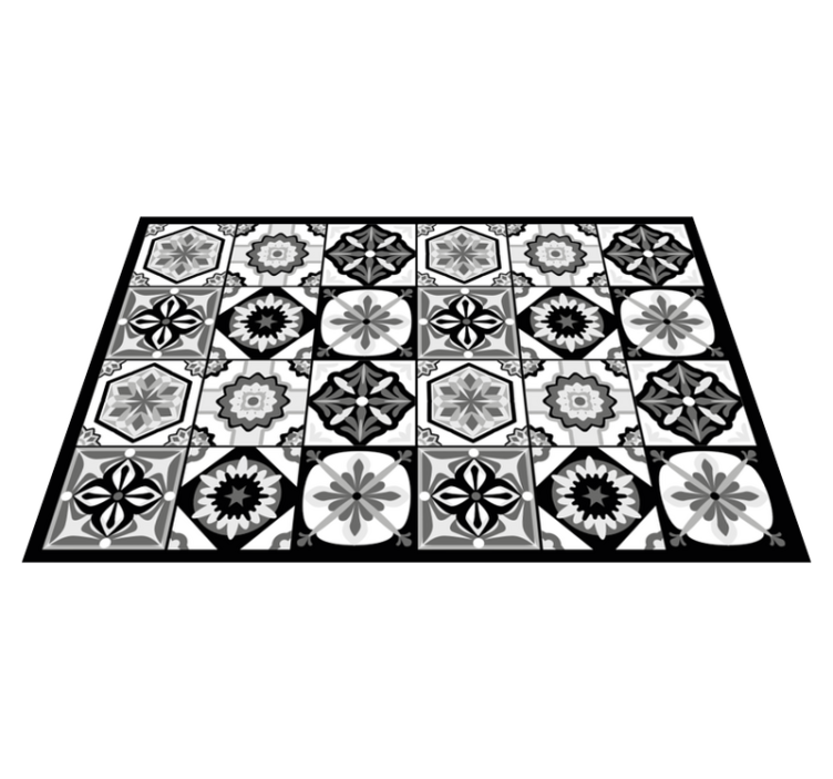 Tapis vinyle cuisine carreaux de ciment noir blanc et gris - TenStickers