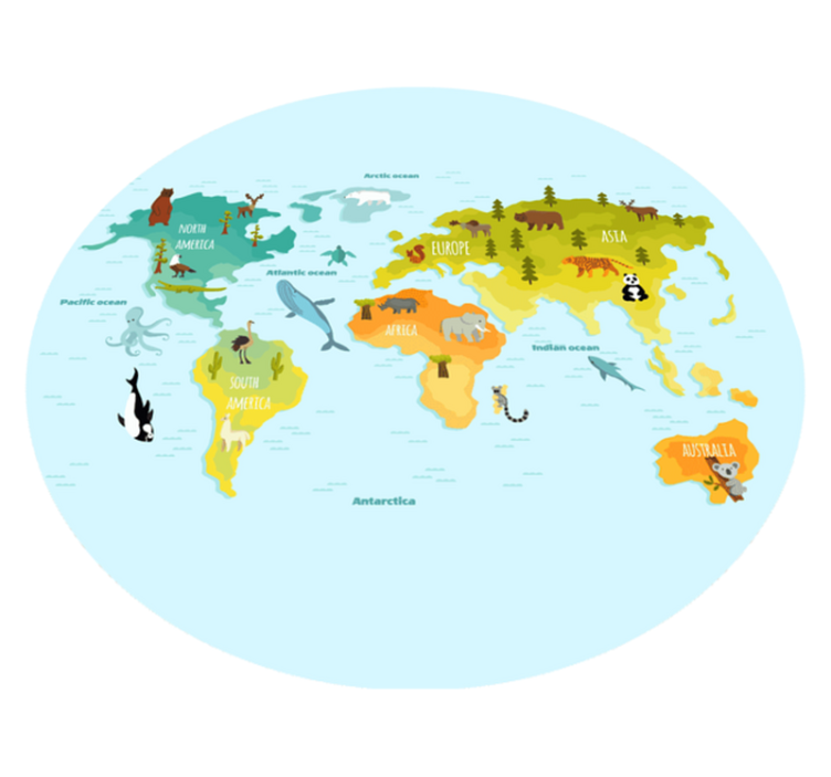 Tapis vinyle carte du monde illustration des animaux - TenStickers