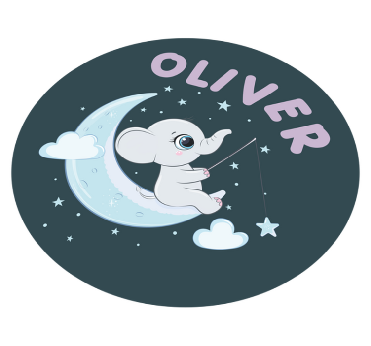 Tapis vinyle chambre bébé éléphant sur la lune avec nom - TenStickers