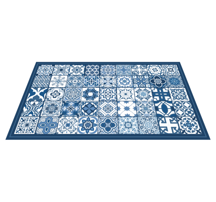 Tapis vinyle carreaux de ciment motifs bleus classiques - TenStickers
