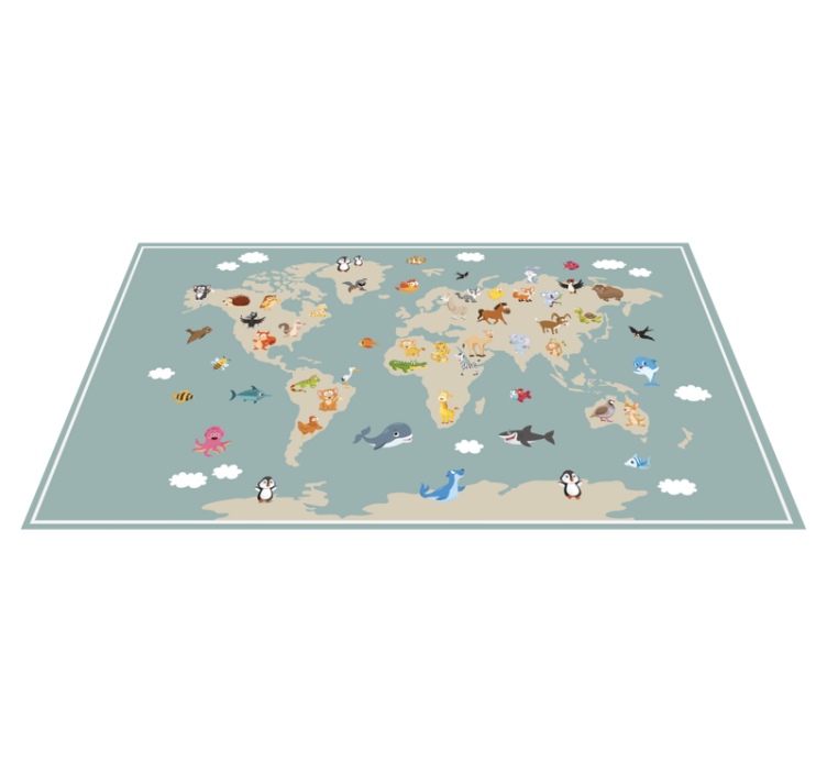 Tapis vinyle carte du monde animal coloré - TenStickers