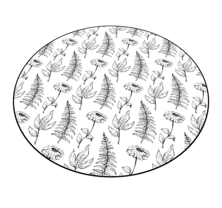 Tapis vinyle rond contour noir floral - TenStickers
