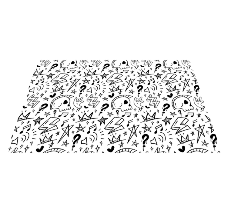 Tapis vinyle ado motifs éclectiques noirs sur blanc - TenStickers