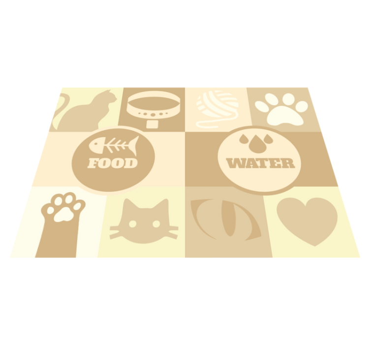 Tapis chat vinyle beige eau et nourriture - TenStickers
