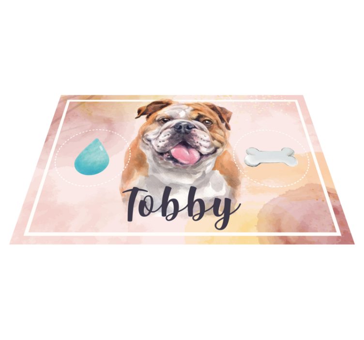 Tapis vinyle Prénom Bulldog eau et nourriture - TenStickers
