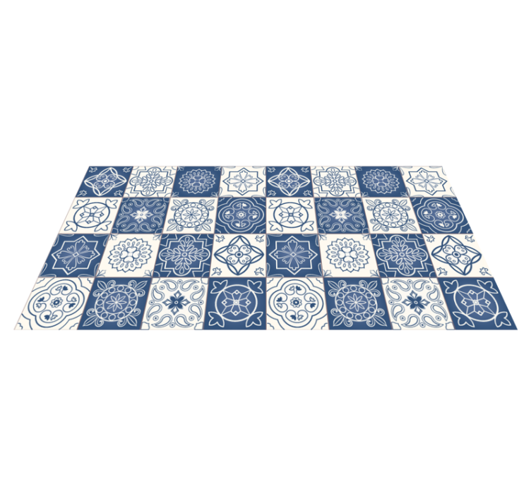 Tapis cuisine carreaux bleus vintage - TenStickers