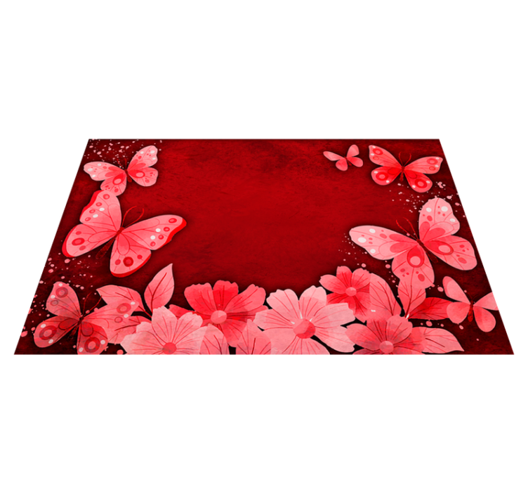 Tapis vinyle rouge conception de fleurs et de papillons - TenStickers