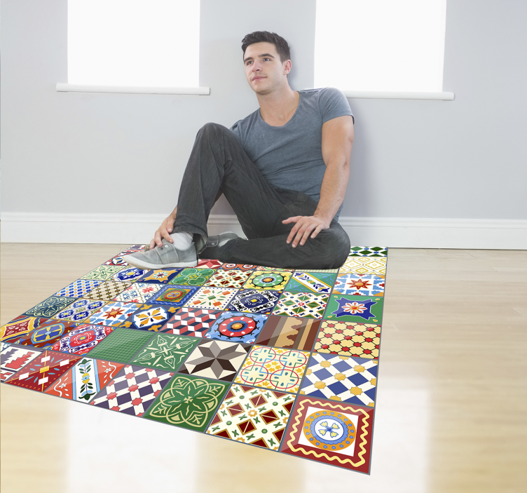 Tapis vinyle carreaux de ciment mosaïque coloré - TenStickers