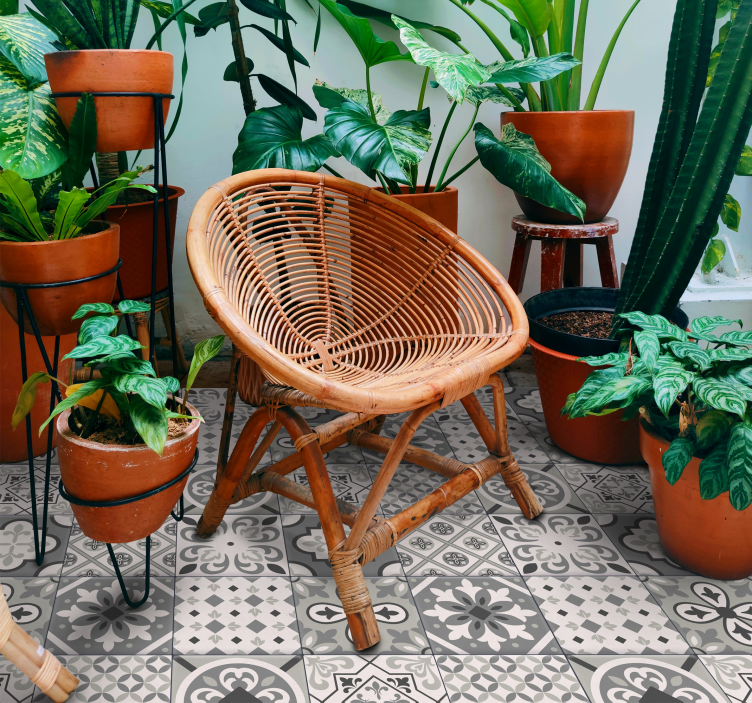 Tapis vinyle cuisine carreaux de ciment couleur grise - TenStickers