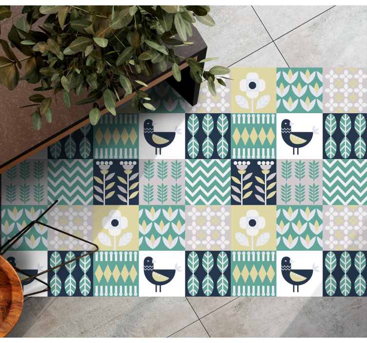 Tapis vinyle carreaux de ciment motif d'oiseau coloré - TenStickers