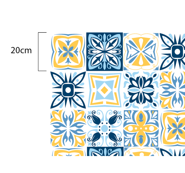Tapis mosaique vinyle tuiles bleu jaune - TenStickers