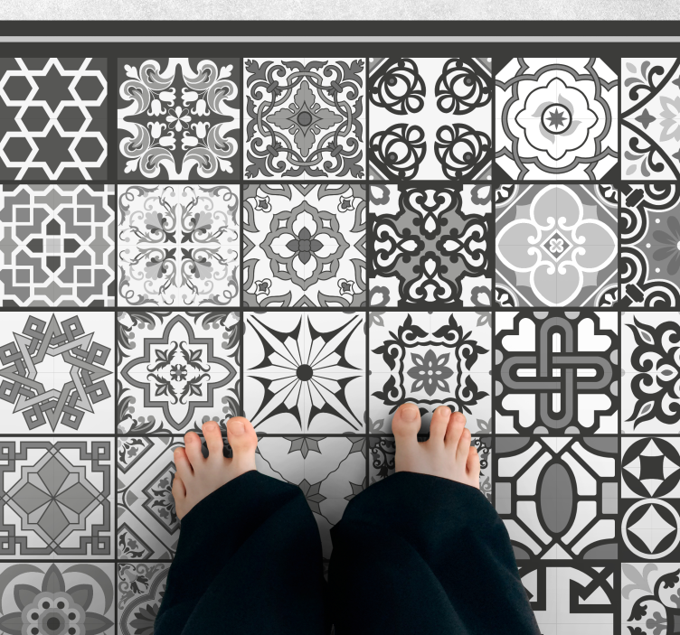 Tapis vinyle salle de bain motif de carreaux gris - TenStickers