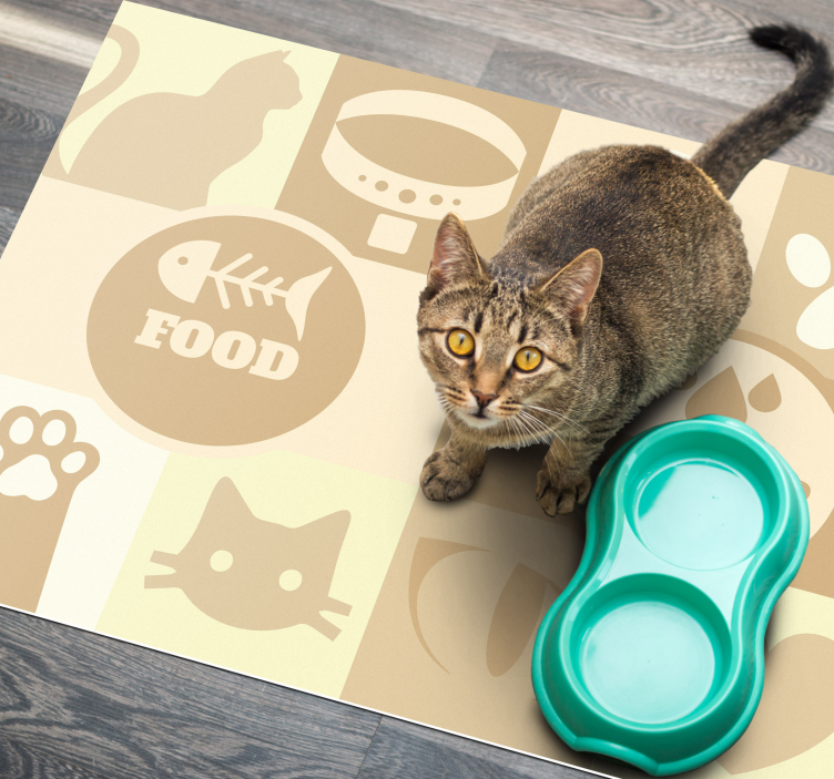 Tapis chat vinyle beige eau et nourriture - TenStickers