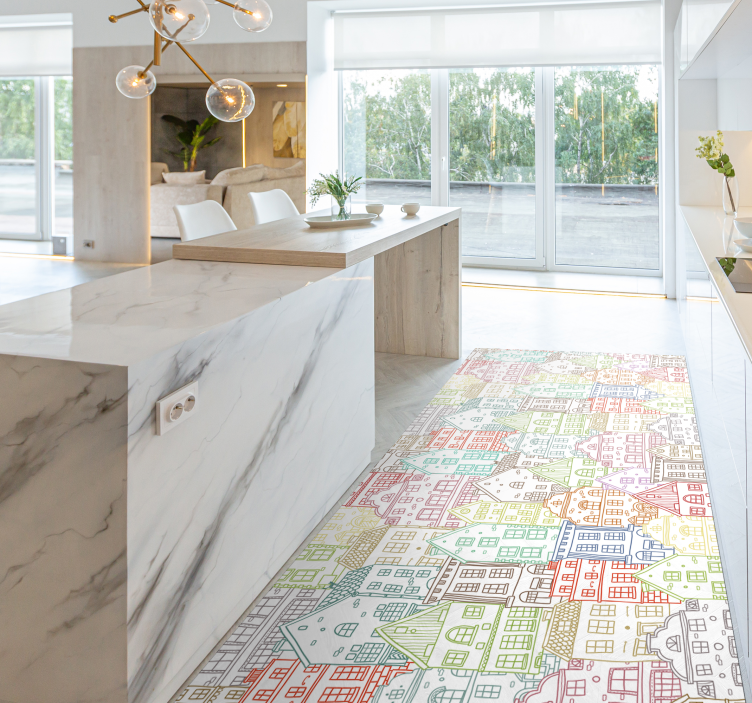 Tapis vinyle cuisine dessins de maisons - TenStickers