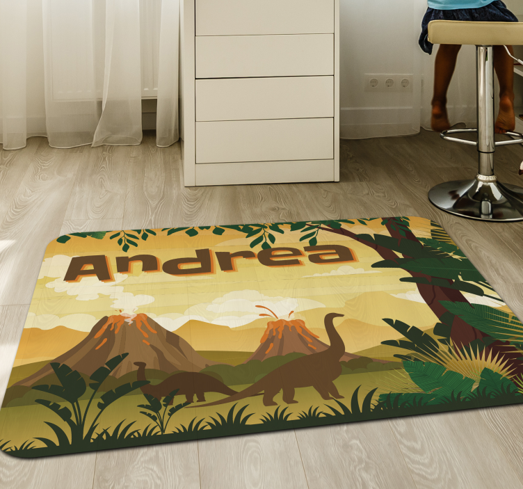 tapis vinyle avec nom Beau paysage avec des dinosaures - TenStickers