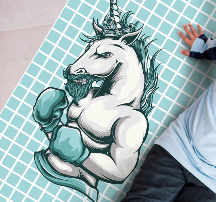 Tapis vinyle ado illustration de licorne boxeuse - TenStickers