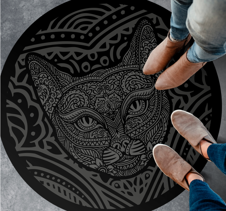 Tapis vinyle animal visage de chat noir - TenStickers