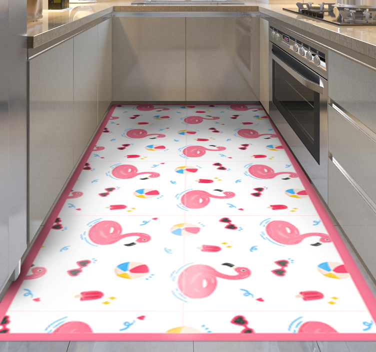 Tapis vinyle cuisine conception d'été de flamant rose - TenStickers