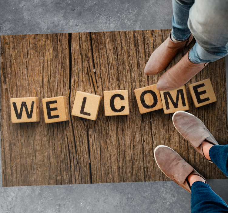 Tapis vinyle citation alphabet en bois bienvenue - TenStickers