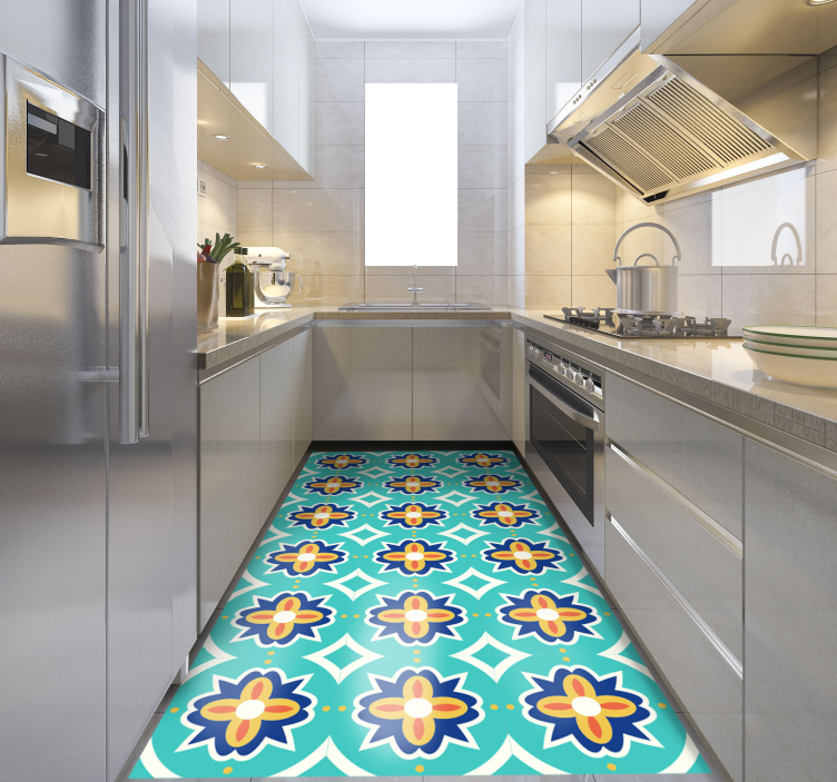 Tapis vinyle carreaux de ciment motif de mosaïque florale - TenStickers