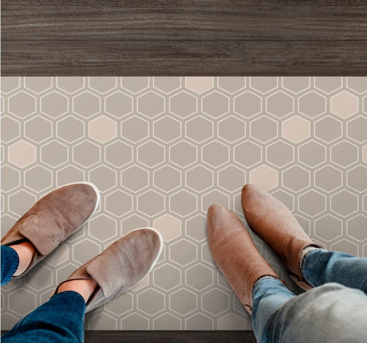 Tapis vinyle géométrique motif hexagonal beige - TenStickers