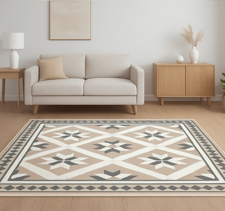 Tapis vinyle carreaux de ciment style marocain beige - TenStickers