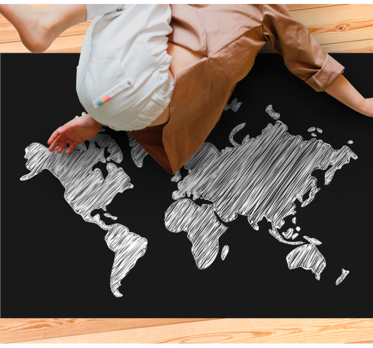 Tapis vinyle carte du monde design tableau noir gris - TenStickers