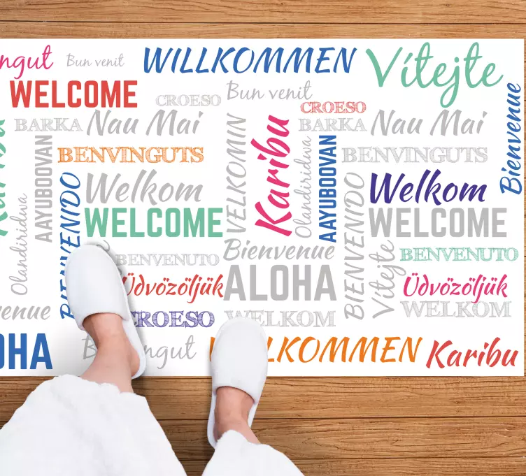 Tapis vinyle citation bienvenue aloha karibu - TenStickers