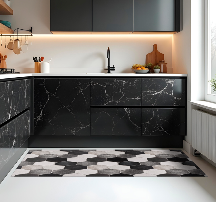 Tapis vinyle cuisine hexagones gris - TenStickers