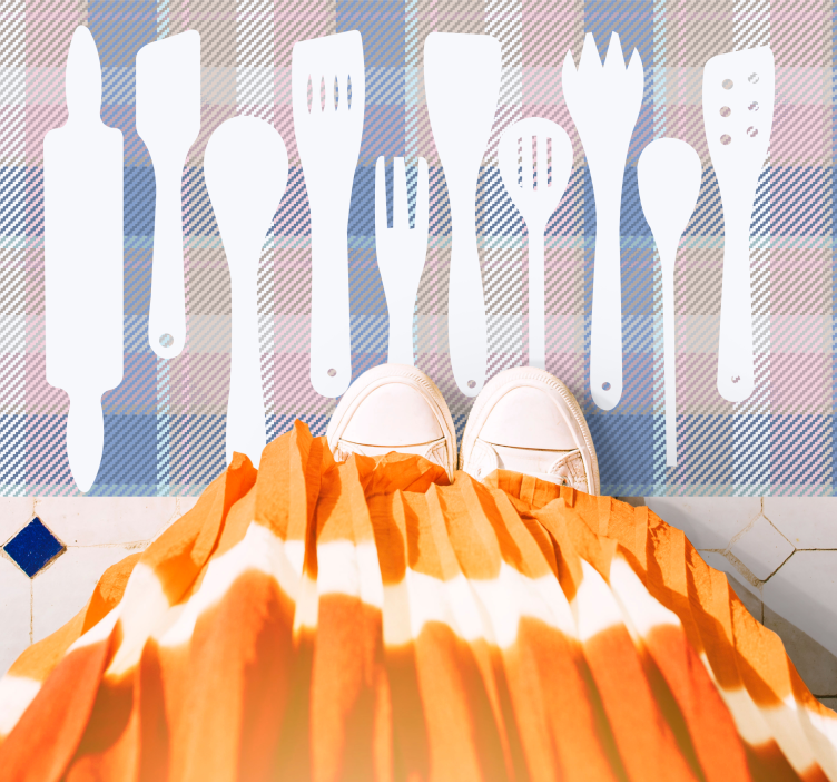 Tapis vinyle cuisine silhouettes d'ustensiles de cuisine - TenStickers