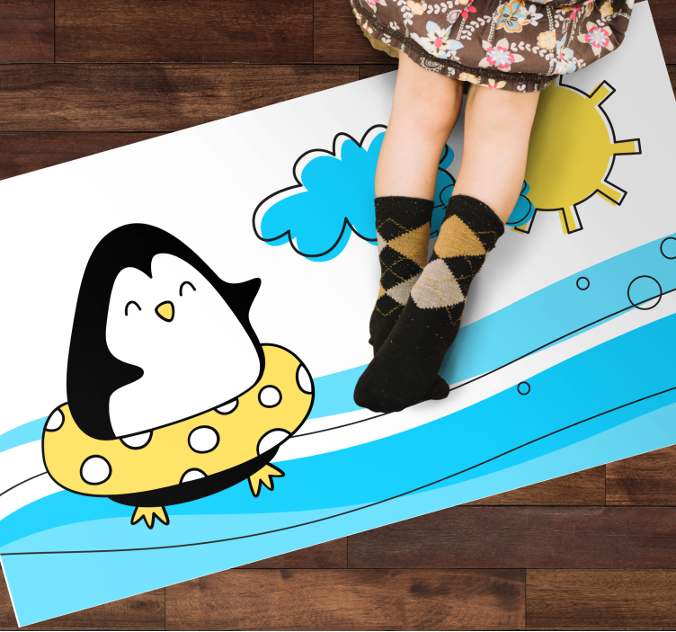Tapis vinyle enfant pingouin dans l'eau - TenStickers