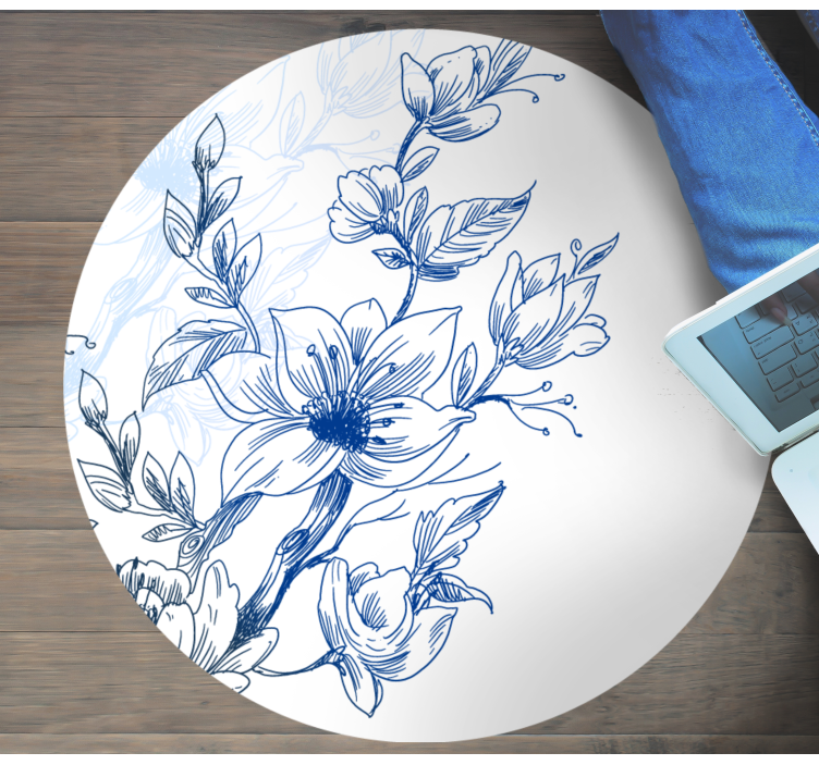 Tapis vinyle fleurs et plantes croquis botanique bleu - TenStickers