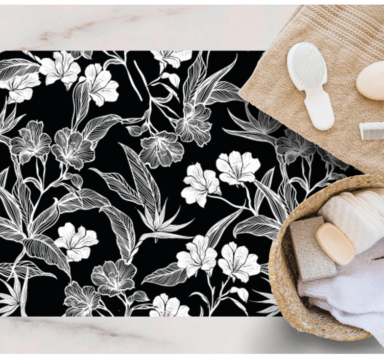 Tapis vinyle fleurs et plantes élégance en noir et blanc - TenStickers
